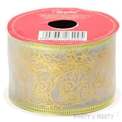 tasma dekoracyjna organza premium z drucikiem bialo zlota 5 270 cm arpex