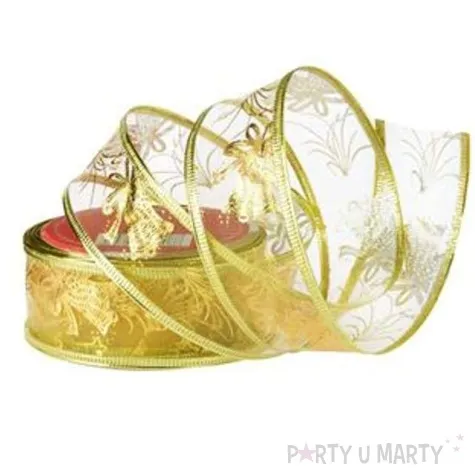 tasma dekoracyjna organza premium z drucikiem zlota 3 8 270 cm arpex