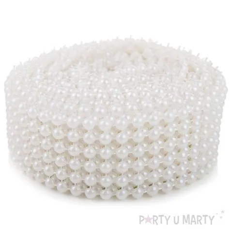 tasma dekoracyjna perelki biale czakos 4cm 4 5m