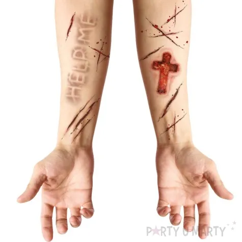 tatuaz wodny rana wydrapany krzyz czerwony guirca