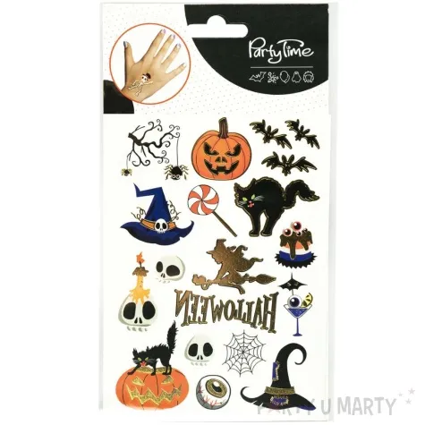 tatuaze zmywalne galaz z pajakami kot czaszki tort halloween arpex 18 szt