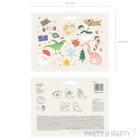 tatuaze zmywalne swiateczne dinozaury i mikolaj partydeco 13 szt