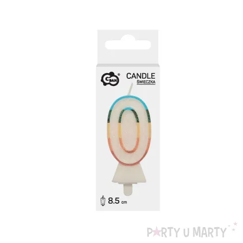 teczowa swieczka tortowa cyfra 0 brokat dekoracja na urodziny rocznice godan 8 5 cm