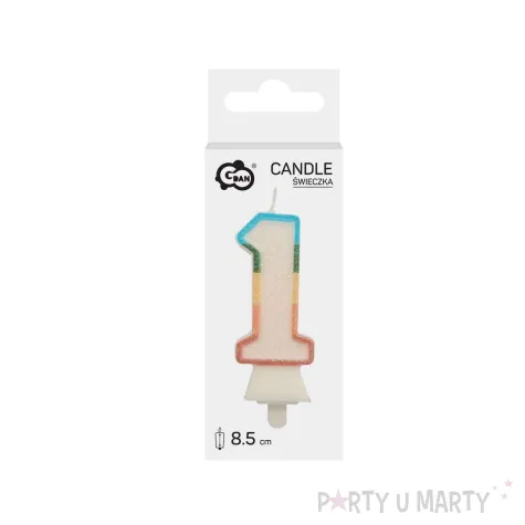 teczowa swieczka tortowa cyfra 1 brokat dekoracja na urodziny rocznice godan 8 5 cm