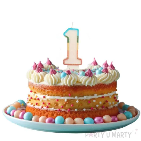 teczowa swieczka tortowa cyfra 1 brokat dekoracja na urodziny rocznice godan 8 5 cm