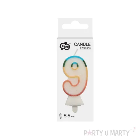 teczowa swieczka tortowa cyfra 9 brokat dekoracja na urodziny rocznice godan 8 5 cm