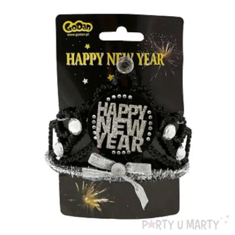 tiara happy new year godan czarno srebrna