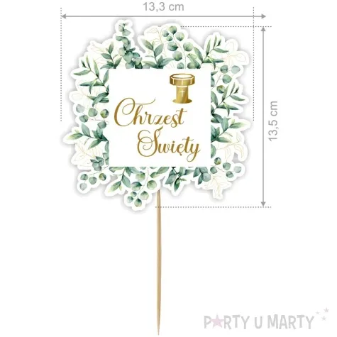 topper chrzest swiety kwadratowy eukaliptus 20 cm