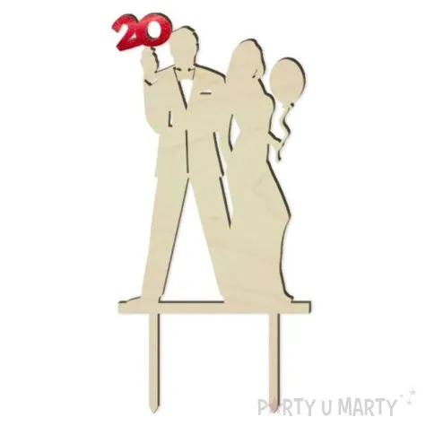 topper drewniany 20 urodziny gentelmana red holo 9 5 x 19 cm