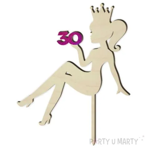 topper drewniany 30 urodziny hot laska roz holo 13 x 16 5 cm