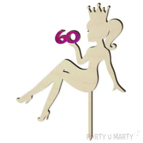 topper drewniany 60 urodziny hot laska roz holo 13 x 16 5 cm