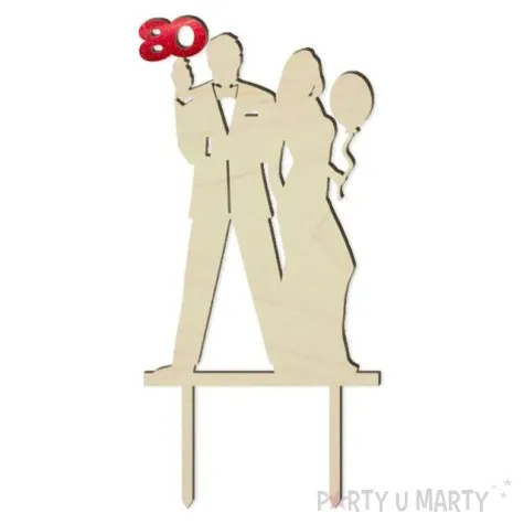 topper drewniany 80 urodziny gentelmana red holo 9 5 x 19 cm