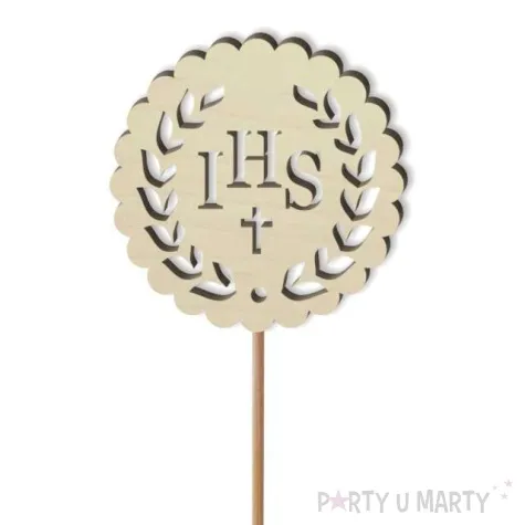 topper drewniany komunia sw ihs listki 23 5 cm