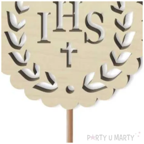 topper drewniany komunia sw ihs listki 23 5 cm