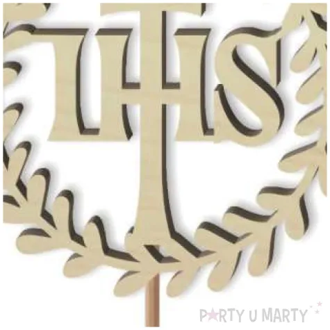 topper drewniany komunia sw ihs wieniec 24 cm