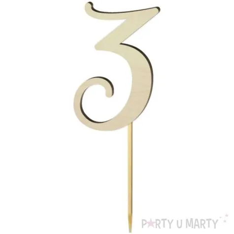 topper drewniany liczba 3 18 cm