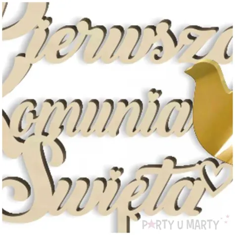 topper drewniany pierwsza komunia sw golebica 14 x 15 cm