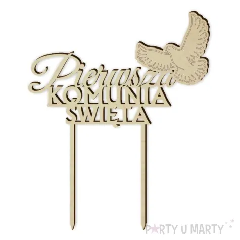 topper drewniany pierwsza komunia sw golebica 14 x 17 cm
