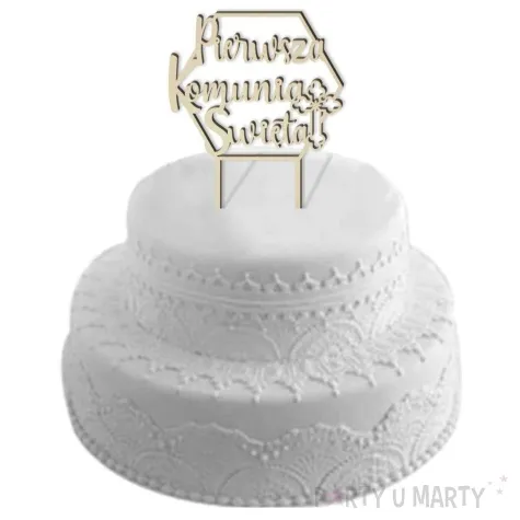 topper drewniany pierwsza komunia sw heksagon drewno 19 5 cm