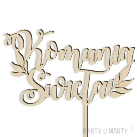 topper drewniany pierwsza komunia sw listki 14 x 15 cm