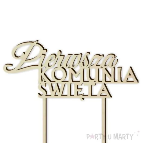 topper drewniany pierwsza komunia sw napis 14 x 14 5 cm
