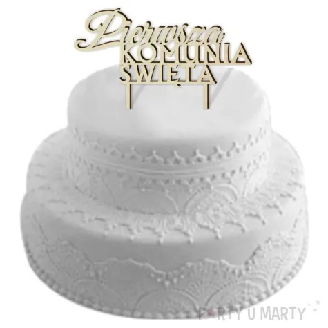 topper drewniany pierwsza komunia sw napis 14 x 14 5 cm