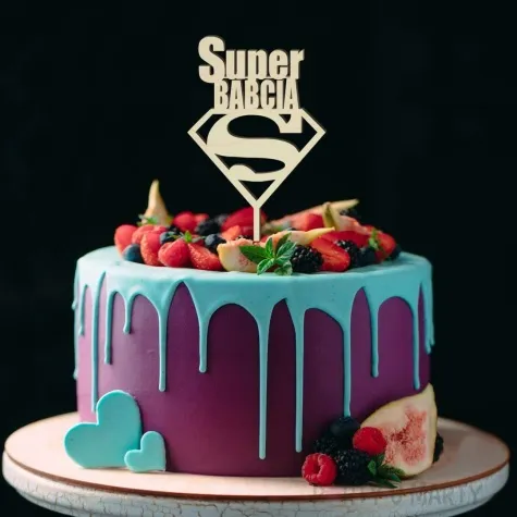 topper drewniany super babcia 9 5x22 cm