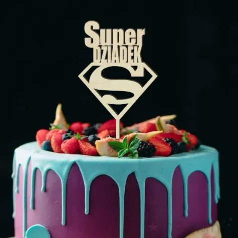 topper drewniany super dziadek 9 5x22 cm