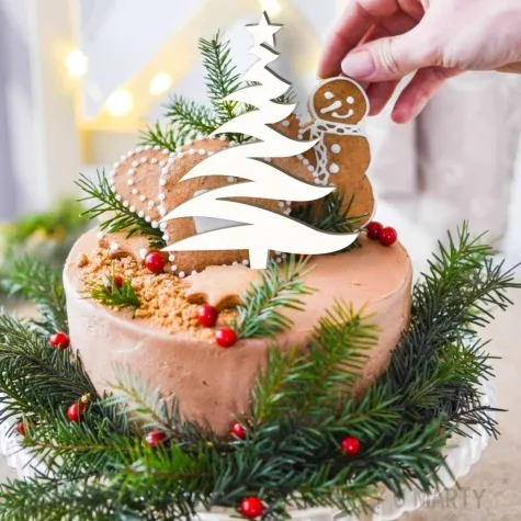 topper laminowany choinka bialy 13 5x19 5 cm