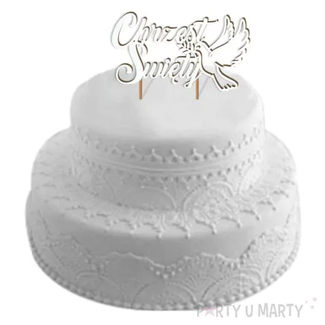 topper laminowany chrzest swiety golebica bialy 14 5 x 16 cm