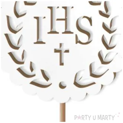 topper laminowany komunia sw ihs listki bialy 23 5 cm