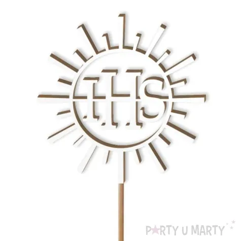 topper laminowany komunia sw ihs promienie bialy 24 cm