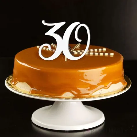 topper laminowany liczba 30 bialy 18 cm