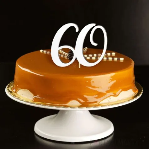 topper laminowany liczba 60 bialy 18 cm