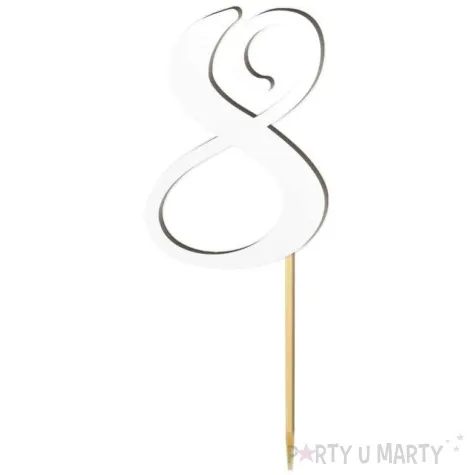 topper laminowany liczba 8 bialy 18 cm
