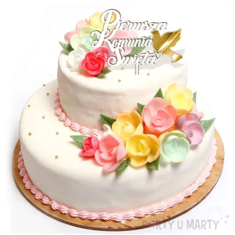 topper laminowany pierwsza komunia sw golebica bialy 14 x 15 cm