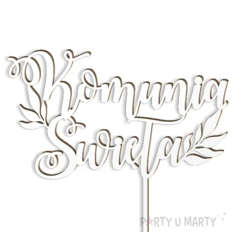 topper laminowany pierwsza komunia sw listki bialy 14 x 15 cm