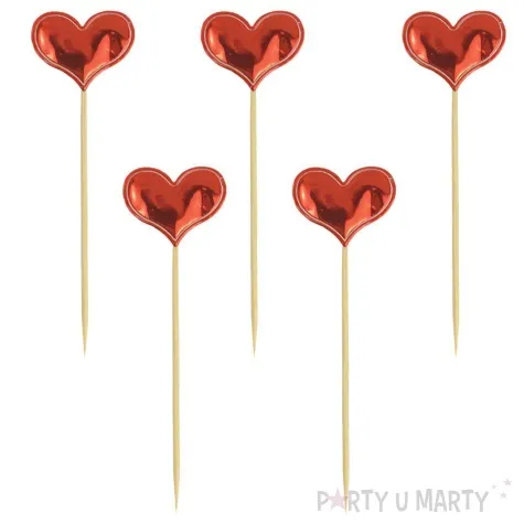 topper materialowy serduszka metaliczne czerwony 7 7 5 szt