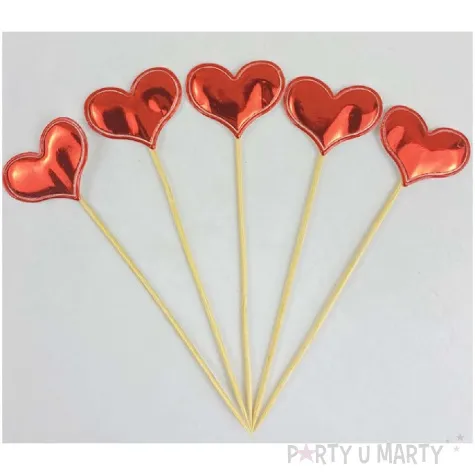 topper materialowy serduszka metaliczne czerwony 7 7 5 szt
