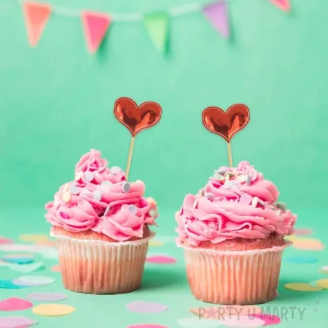 topper materialowy serduszka metaliczne czerwony 7 7 5 szt