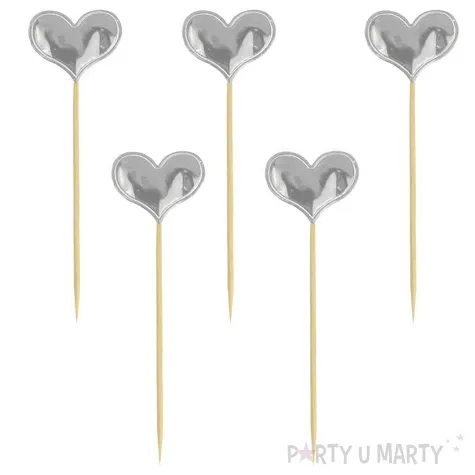 topper materialowy serduszka metaliczne srebrny 7 7 5 szt