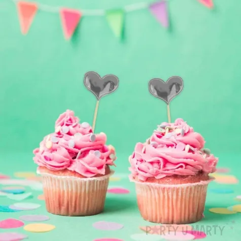 topper materialowy serduszka metaliczne srebrny 7 7 5 szt