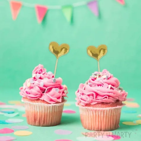 topper materialowy serduszka metaliczne zloty 7 7 5 szt