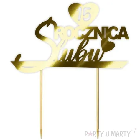 topper papierowy 15 rocznica slubu zloty metalic 15 5 x 17 5 cm