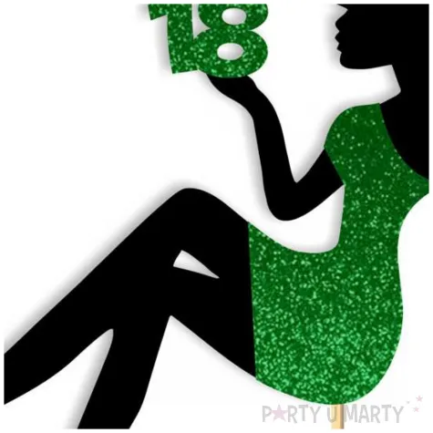 topper papierowy 18 urodziny hot laska czarny zielony brokat 14 x 19 cm