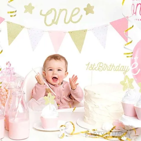 topper papierowy 1st birthday zloty partydeco 21 cm