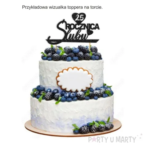 topper papierowy 20 rocznica slubu czarny brokat 15 5 x 17 5 cm