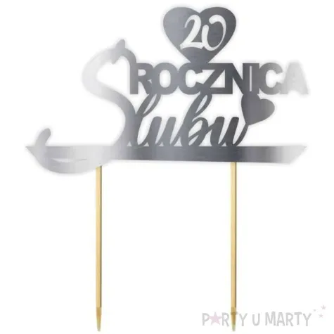 topper papierowy 20 rocznica slubu srebrny metalic 15 5 x 17 5 cm