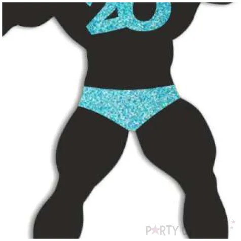 topper papierowy 20 urodziny hot man kulturysta czarny niebieski brokat 11 5 x 20 cm