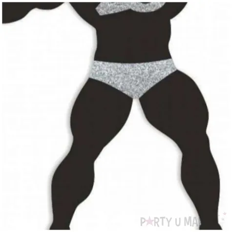 topper papierowy 20 urodziny hot man kulturysta czarny srebrny brokat 11 5 x 20 cm